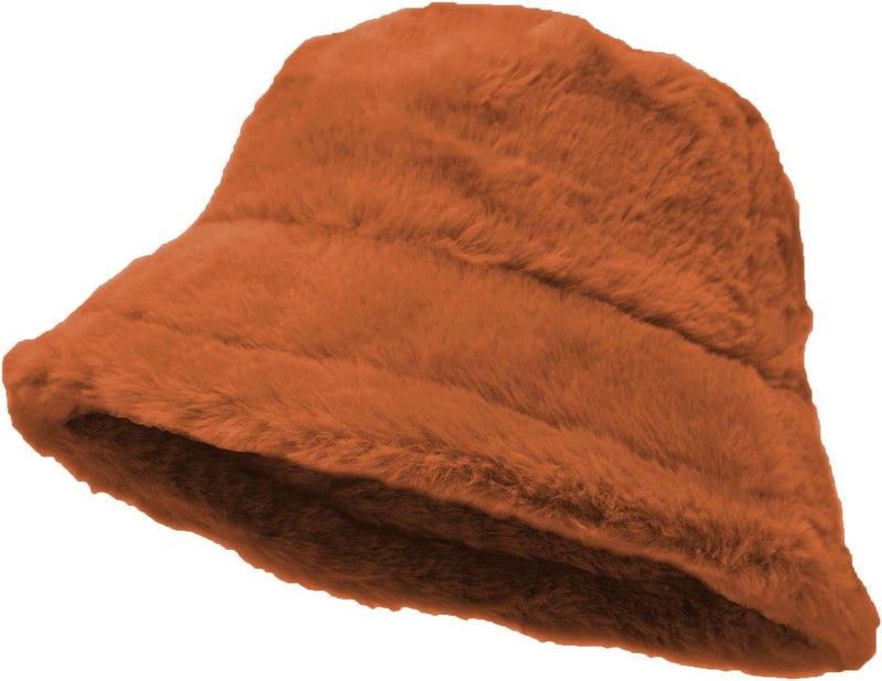 Glory Max Winter Fluffy Plush Bucket Hat Cozy Faux Fur Wide Brim Adjustable Size for Women - Image 1